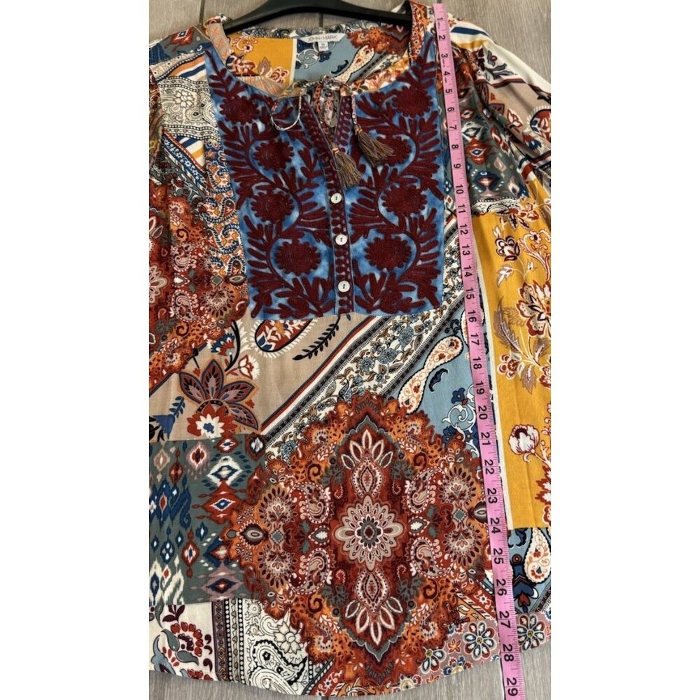 John Mark 1X Colorful Embroidered Tasseled 3/4 Sleeve Tunic Top NWOT - Picture 14 of 15